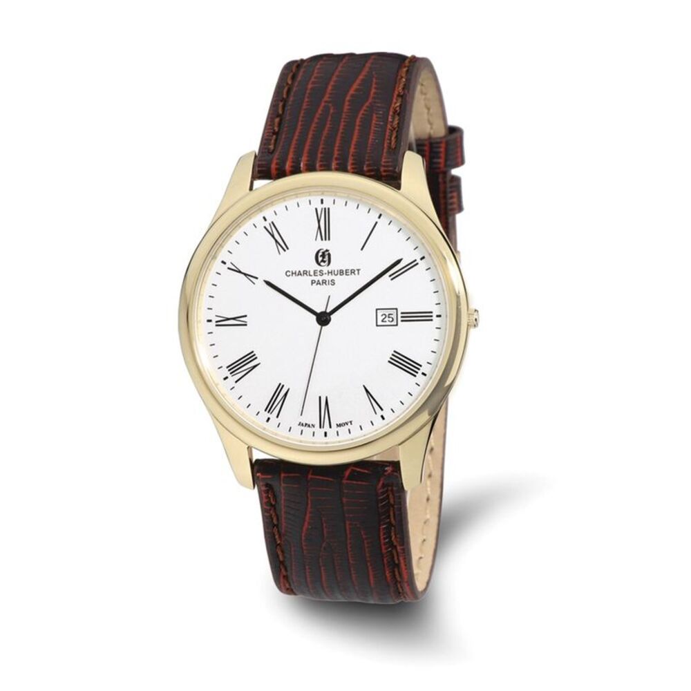 Charles Hubert Mens IP-plated Stainless Leather Band 43mm Watch